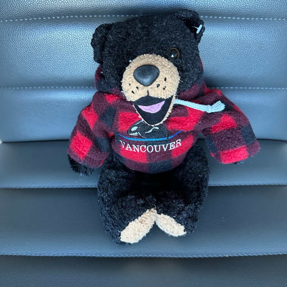Vancouver Teddy Bear with Plaid fleece Hoodie Plaid Red and Black Jacket